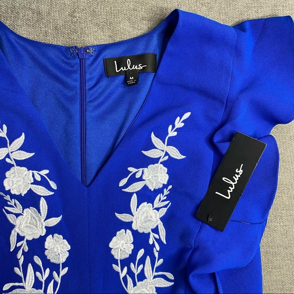 Lulus New Adventure Royal Blue Embroidered Skater Dress - Picture 7 of 10